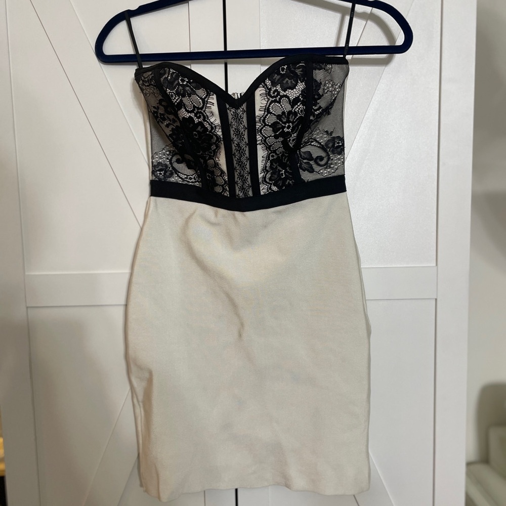 Forever 21 Black and Cream Strapless Dress